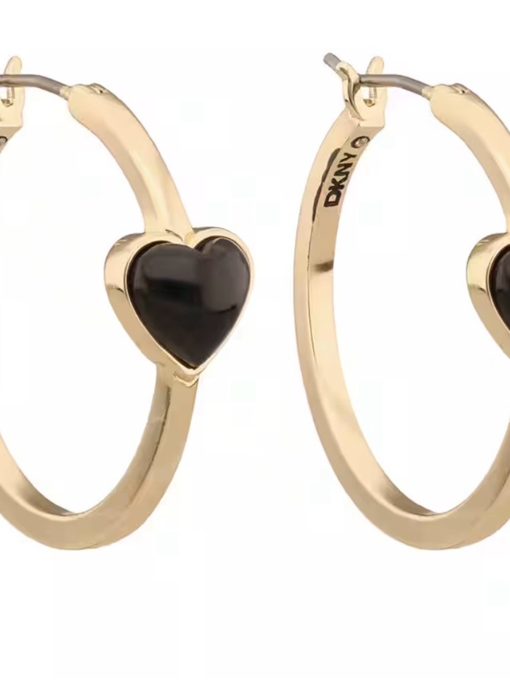 DKNY Mallory Hoop Earrings with Black Heart Accent NWT